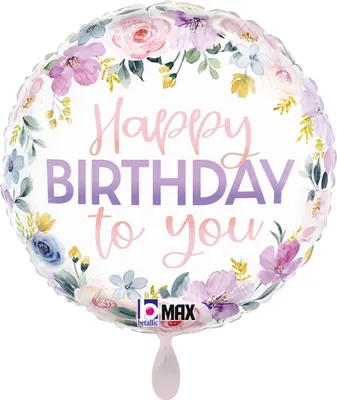 Zdjęcie produktu dla Balon foliowy okrągły Happy Birthday z kwiatkami - 18" - 46 cm - 1 szt.