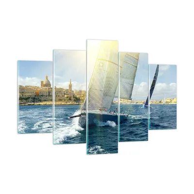 Produktbild von Bilder auf glas - Yacht Meer Welle - 150x100cm - Glasbilder - Wandbilder - Kunstdruck - zum Aufhängen bereit - Wanddekoration aus Glas - Glas Bilder - Wandbild auf Glas - 5 Teile - GEA150x100-4038