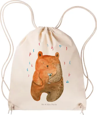 Produktbild von Mr. & Mrs. Panda Jutebeutel Bär Party - Transparent - Geschenk, wander rucksack, gymnastiktasche, gym beutel, Gute Laune, Geburtstag, Teddy, Geburtstagsgeschenk, Lustig