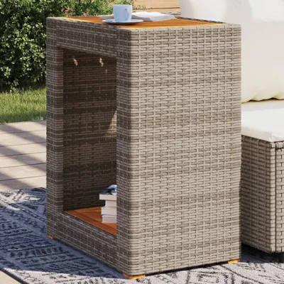 Produktbild von Gartentische - Garten-Beistelltisch mit Holzplatte Grau 60x40x75cm Poly Rattan Möbel21