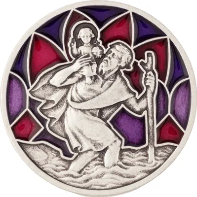 Produktbild von 3cm Autoplakette Rot/Lila Emailliert Schutzpatron Christophorus Klebender Magnet