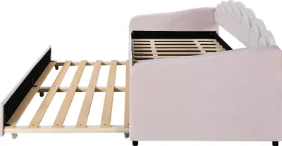 Produktbild von okwish Schlafsofa Daybett 90x200cm mit Ausziehbarem Unterbett 90x190cm und Lattenrost, Tagesbett Kinderbett Jugendbett mit farbwechselndes Umgebungslich(Ohne Matratze)- Rosa