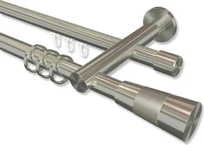 Produktbild von Interdeco Rundrohr-Innenlaufstange, Gardinenstange (Kombination) Edelstahl-Optik Modell Platon Tanara, 20 mm Ø 2-läufig, 400 cm (geteilt)