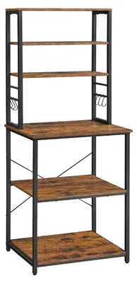 Produktbild von Küchenregal Vintage Braun-Schwarz - 3 Ebenen - Mikrowellenregal - S-Haken - 40 x 60 x 167 cm
