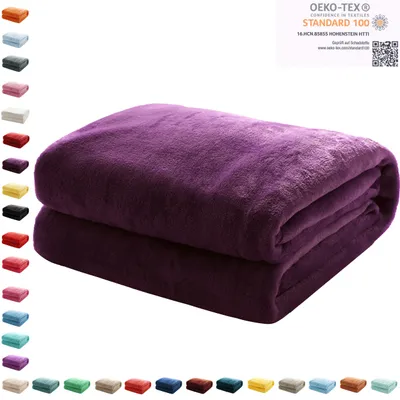 Produktbild von Kuscheldecke Flauschige Wohndecke Fleecedecke Sofadecke Bettüberwurf 240 x 270cm, Farbe:Violett