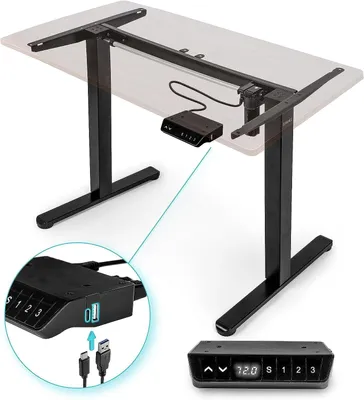 Produktbild von Duronic TM51 BK höhenverstellbarer Schreibtisch, Tischbeine für Schreibtisch, elektrisch höhenverstellbarer Gamer Schreibtisch, Tischgestell Schwarz