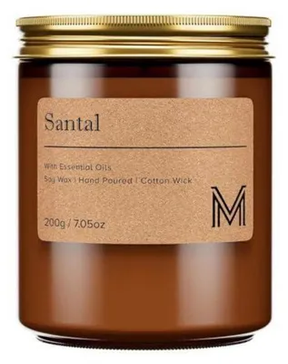 Image de Bougie parfumée en verre, senteur santal, cire de soja, 200g, durée de combustion : 40 heures