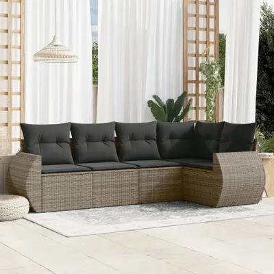 Produktbild von 5-tlg. Garten-Sofagarnitur mit Kissen Grau Poly Rattan 3253667
