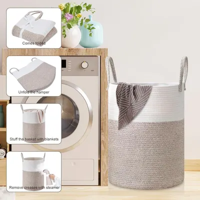 Image de Panier à linge spacieux - 60 litres - 100% coton - 50 x 38 x 38 cm