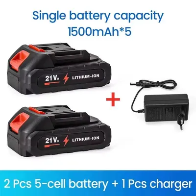 Image de Batterie lithium-ion - Batterie de remplacement pour outils électriques - 21 V - 2 batteries et 1 chargeur - 1500 mAh - Rechargeable - Li-ion