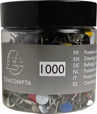 Produktbild von Exacompta Blisterbox 1000x Reißnägeln Kopf Messing Ø9mm 9mm sortiert 14767E