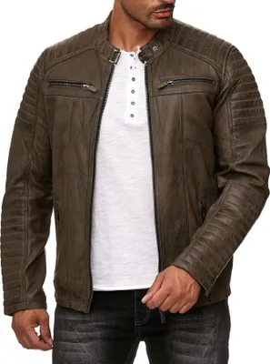 Produktbild von Red Bridge Herren Lederjacke Echtleder Bikerjacke Khaki S