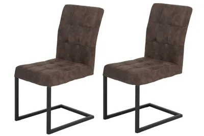 Produktbild von 2er Set Freischwinger Donna - Bezug Microfaser Braun - Polster mit Steppung - Vierkant Metallgestell Anthrazit - 120 kg belastbar - 42x62 cm