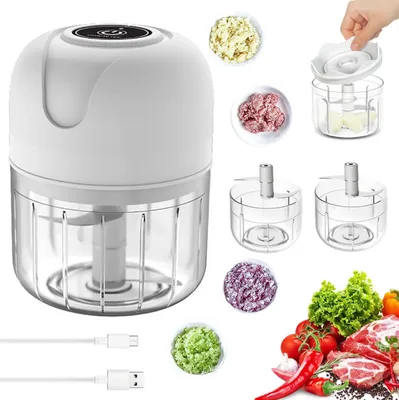 Produktbild von Elektrisch Zerkleinerer Küche, Gemüseschneider, Elektrisch Knoblauchhacker, Elektrisch Zwiebelschneider für Knoblauch Gemüse Obst Fleisch Multizerkleinerer Weiß
