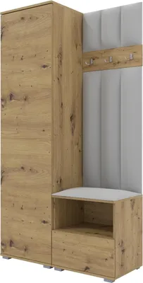 Produktbild von Garderoben-Set Nela I LUX, gepolsterte Garderobe 100 cm mit Sitzbank, Wandpaneelen und Stauraum (Farbe: Artisan Eiche + Trinity 32)