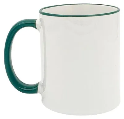 Produktbild von Plottermarie Sublimationsrohlinge Sublimations-Tassen für personalisierte Geschenkideen – Sublimationsrohlinge, Fotogeschenke, Personalisierung & DIY Keramiktasse mit farbigem Rand und Henkel, 11oz Green 2er Set