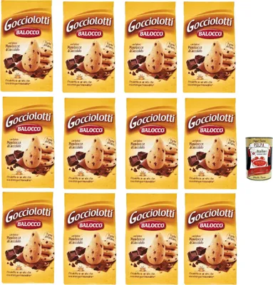 Produktbild von Balocco Gocciolotti Biscotti con gocce di cioccolato Kekse mit Schokoladenstückchen biscuits cookies 100% Italienische Kekse 12x 350g + Italian Gourmet polpa 400g