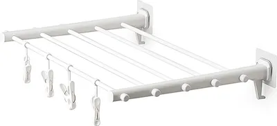 Zdjęcie produktu dla Naścienny stojak do suszenia ubrań Składany teleskopowy plastikowy stojak na pranie bez dziurkacza do balkonu wewnętrznego 530 mm 4 klipsy
