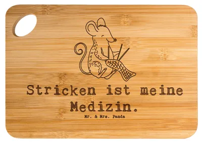 Produktbild von Mr. & Mrs. Panda Holzbrett Maus Stricken - Transparent - Geschenk, holzschneidebrett, Hackbrett, DIY, Brett, Schneidebrett, Frühstücksbrett