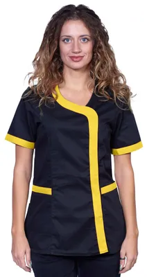 Imagen del producto de Blusa de trabajo de Damen, con mangas cortas y cierre de botones - Corte ajustado