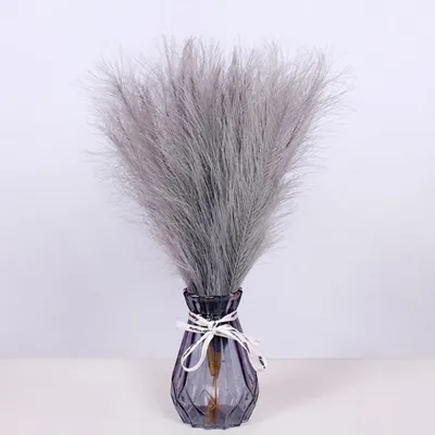 Image de Décoration en herbe de pampa artificielle, 10 pièces, 43-45 cm, gris, aspect duveteux