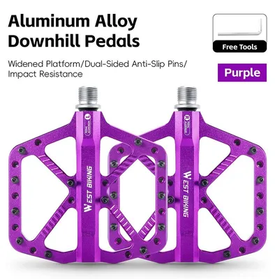 Obrázok produktu pre Pedále na bicykel – platformové pedále pre horské bicykle – ultraľahké – hliníková zliatina – dvojité ložiská – protišmykové – fialové