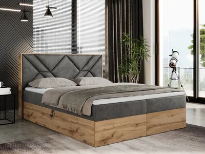 Produktbild von Boxspringbett 180x200 mit Bettkasten, Polsterbett 180x200 mit Matratze H3, Boxspringbett 180x200 mit Kopfteil, Boxspringbett mit Massivholz - Gunar - Dunkelgrau Velvet - H3