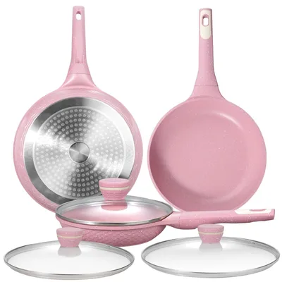Image de Elzusha - Ensemble de 6 poêles antiadhésives avec couvercles, idéal pour une cuisine saine