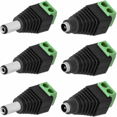 Produktbild von 3x DC Buchse + 3x DC Stecker Adapter 2,1 mmx 5,5 mm > Terminal Block 2 Pin Schraubklemmen Netzadapter