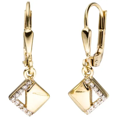 Produktbild von Paar Ohrringe Ohrhänger Rauten Rhombus mit Zirkonia 333 Gold Gelbgold Damen