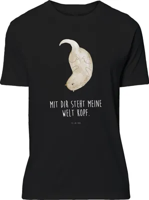 Produktbild von Mr. & Mrs. Panda Tshirt Otter Kopfüber - Schwarz - Geschenk, V-Shirt, Seeotter, S T-Shirt, Liebe, Niedlich, Verknallt, oberteil, Verliebt, Lustiges