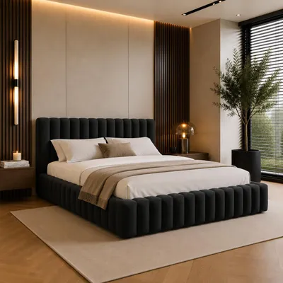 Produktbild von FURNISTAR Polsterbett BLIVIO 200x200 cm, Polsterbett mit Bettkasten, Stauraum und Lattenrost, Doppelbett, Boxspringbett-Optik, Schwarz