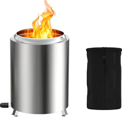 Image de XMTECH Mini coupe à feu 14 cm Ø x 19,5 cm H, foyer sans fumée en acier inoxydable, cheminée de table pour balcon, terrasse & jardin, pour bois, pellets & petit