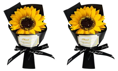 Produktbild von 2 Mini-Sonnenblumenstrauß aus duftender künstlicher Seife – ideales Geschenk zum Geburtstag oder Valentinstag für Frauen, Mütter, Ehefrauen, Freundinnen.