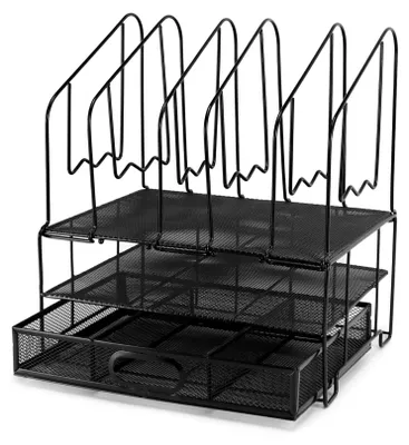 Schreibtisch-Organizer, Metall, mit Schublade und 6 Fächern, Schwarz
