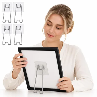 Produktbild von 4er-Set selbstklebende Bilderrahmenhalter, Tischaufsteller aus Metall, Rahmenhalter zum Aufstellen, für Fotoalben, Bilder und Wohndekoration