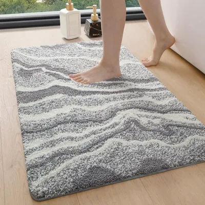Image de Tapis de bain 60x90 cm, antidérapant, absorbant, en microfibre, de couleur grise