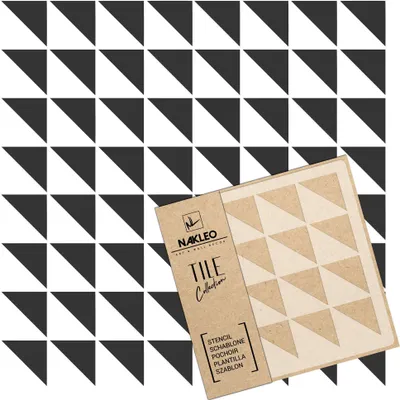 Produktbild von Tile Fliesen Schablone zum Malen 60x60 cm, Lavos Geometrisches Dreieck Abstraktion, Kunststoff Wiederverwendbare Bodenschablone DIY