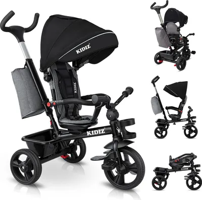 Produktbild von KIDIZ® Dreirad 5in1 Kinderdreirad mit Schubstange Lenksystem Stange ab 1 Jahr vorwärts und Rückwärtsfahrt Jogger ,  Korb Tasche Getränkehalter Sonnendach Gummiräder, Buggy Fahrrad Baby Klappbar