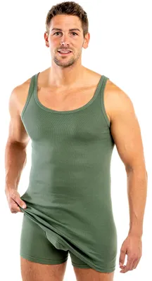 Produktbild von HERMKO 3007 extralanges Herren Unterhemd (+10 cm) Tank Top aus 100% Bio Baumwolle Größe 4 - 12, Größe:D 11 = EU 5XL, Farbe:olive