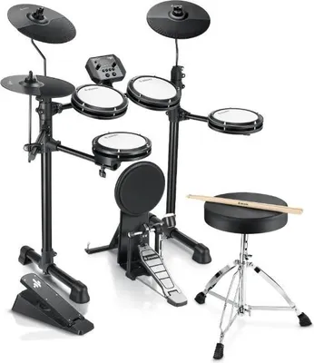 Produktbild von Donner DED-80P elektronisches Schlagzeug mit 4 Mesh Pads, 6/10 Zoll Pads, Soundmodul und 2 Pedalen