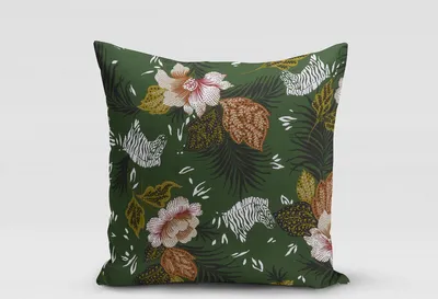 Produktbild von SCHÖNER LEBEN. Kissenhülle ZOOP Blumen Zebra grün braun weiß schwarz Größe 60x60cm (HxB) 60x60cm (HxB) Größe