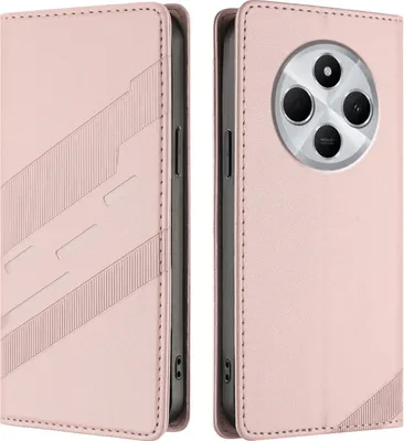 Produktbild von Hülle für Xiaomi Redmi 14C/ 14R/ A3 Pro/ A4 5G/Poco C75 5G/4G, Kunstleder Brieftaschen Handyhülle mit Kartenfach und Standfunktion Pink