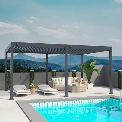Immagine prodotto di Pergola Weide Deluxe interamente in alluminio, 3,6x5,3 m, con tetto a lamelle, autoportante, antracite