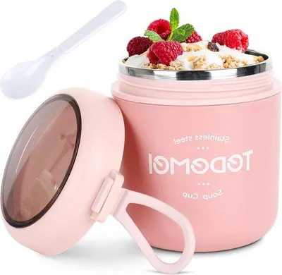 Produktbild von Rosa Schüssel mit Löffel und Deckel für Müsli, Joghurt, Snacks