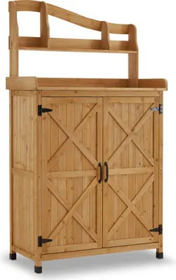 Produktbild von MCombo Holz Pflanztisch outdoor wetterfest, Gärtnertisch Blumentisch mit Arbeitsplatte, für Garten Balkon und Terrasse, Natürlich, 0439