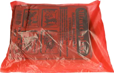 A red plastic sheeting product is shown in its packaging.