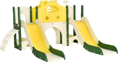 Productafbeelding van Valora 7-in-1 speeltoestel – Dubbele glijbaan en klimrek – Voor kinderen en peuters – Geschikt voor binnen en buiten