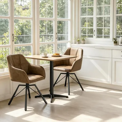 Productafbeelding van Moderne zijkruk, brede keukelstoelen, draaibare eetkamerstoel, keukelstoelen met zachte rugleuning (alleen 2 stuks), bruin