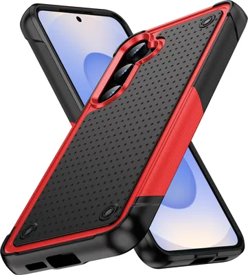 Immagine prodotto di Custodia per Samsung Galaxy S25 FE, custodia ibrida antiurto in PC rigido e TPU morbido, rosso e nero